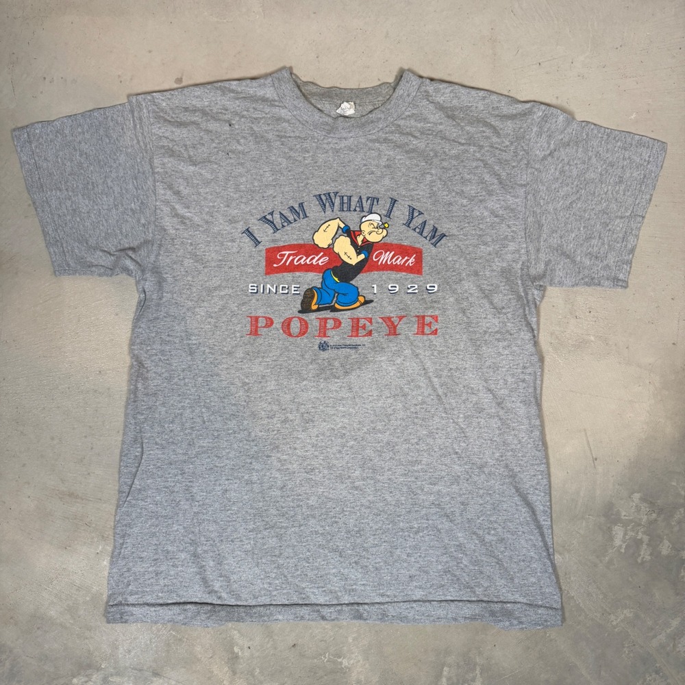 Alstyle Popeye I Yam What I Yam Graphic T-Shirt Mens Large Grey 2010 Cartoon Tee